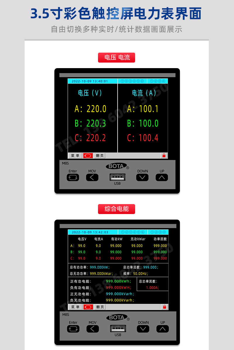 電流、電壓及綜合電能畫面